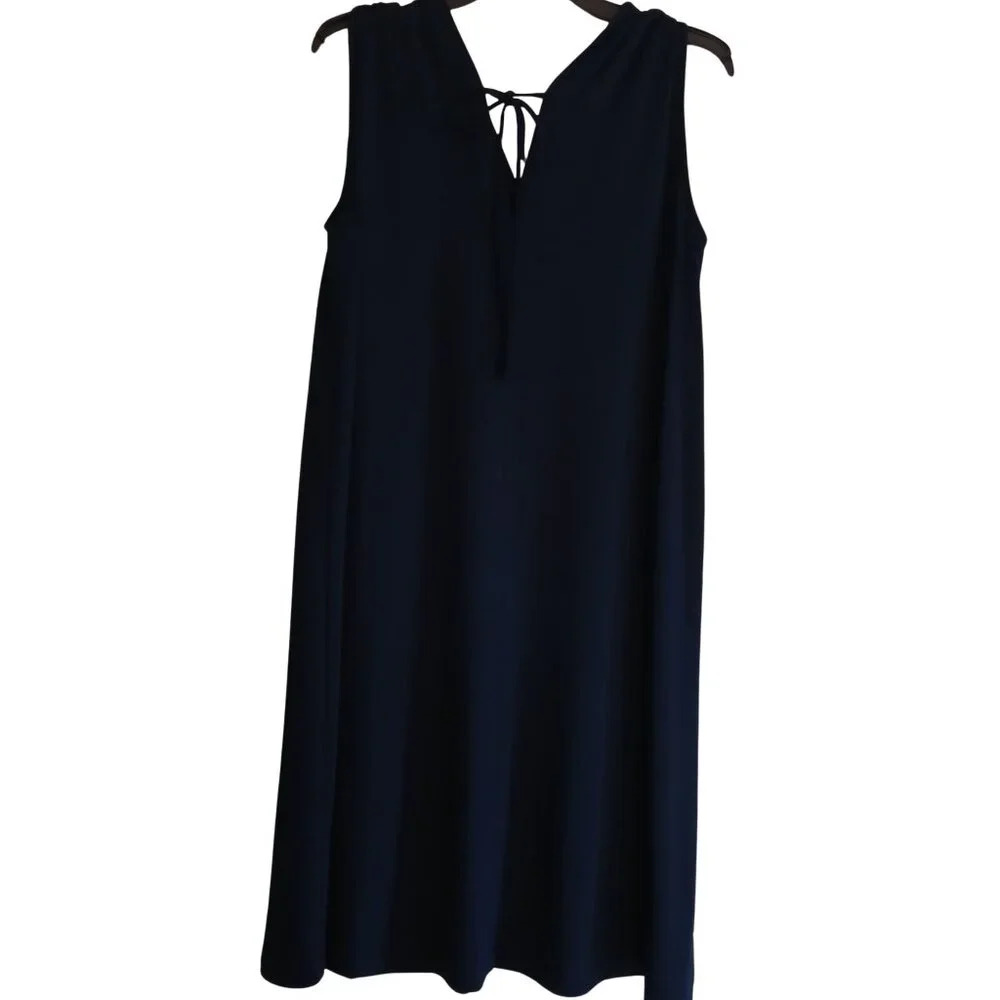J McLaughlin Navy Blue Knit Jersey Midi V Neck Dress L
